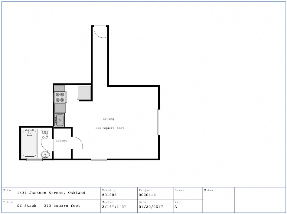 Floor plan for studio, 1 bath